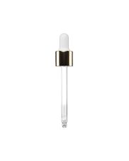 18-415 White PP Closure Shiny Gold Overshell White NBR Bulb Glass Pipette 7 x 87mm Rounded Tip - 1.55mm Orifice