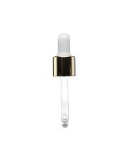 18-415 White PP Closure Shiny Gold Overshell White NBR Dropper Bulb Glass Pipette 7 x 61mm Round Tip - 1.55mm Orifice