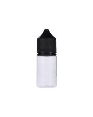 30ml Clear PET Chubby Gorilla Stubby Unicorn Bottle With Black CR Tamper Evident Break Off Band Closure