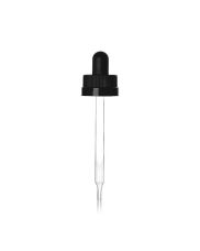 20-400 Black PP Rib Side Text Top Child Resistant Clear Glass Rubber Bulb Dropper Assembly With 0.8cc Orifice - 7 x 89 Pipette Length