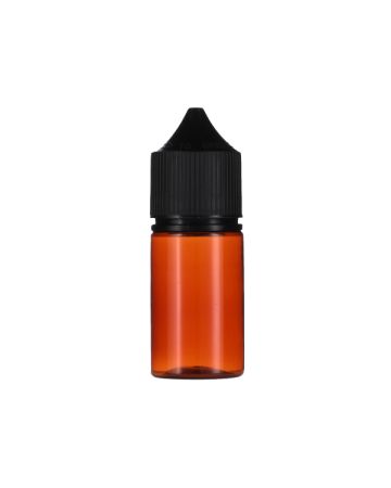  30ml Amber PET Chubby Gorilla Stubby Unicorn Bottle With Black CR Tamper Evident Break Off Band Closure 