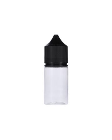 30ml Clear PET Chubby Gorilla Stubby Unicorn Bottle With Black CR Tamper Evident Break Off Band Closure
