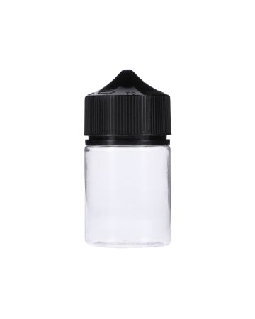 60ml Clear PET Chubby Gorilla Stubby Unicorn Bottle With Black CR Tamper Evident Break Off Band Closure