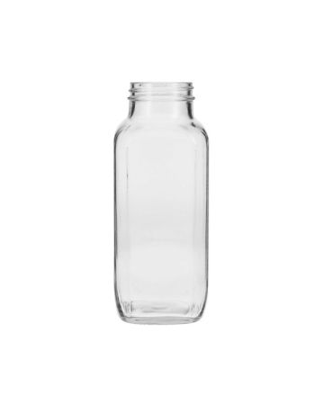 16oz (480ml) Flint (Clear) Glass French Square Bottle - 48-405 Neck