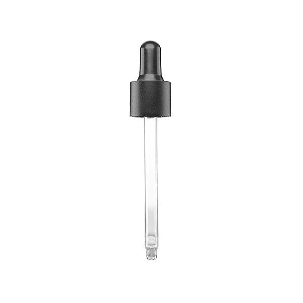 18-415 Black Matte Side PP Closure Black NBR Bulb Glass Pipette 7 x 87mm Round Tip - 1.55mm Orifice