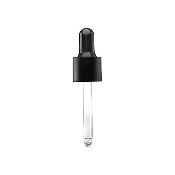 18-415 Black Matte Side PP Closure Black NBR Bulb Glass Pipette 7 x 61mm Round Tip - 1.55mm Orifice