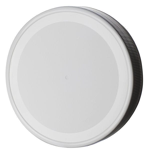 110-400 White PP Deep Skirt Fine Rib / Matte Center / Smooth Ring / Ring Top Flat Seal - PE Foam Liner