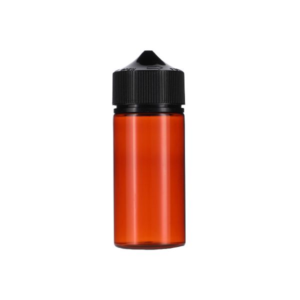 100ml Amber PET Chubby Gorilla Unicorn V3 Bottle With Black CR Tamper Evident Break Off Band Closure 