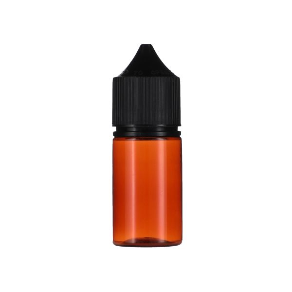  30ml Amber PET Chubby Gorilla Stubby Unicorn Bottle With Black CR Tamper Evident Break Off Band Closure 