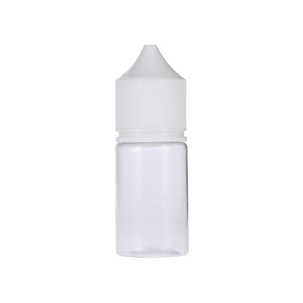 30ml Clear PET Chubby Gorilla Stubby Unicorn Bottle With White CR Tamper Evident Break Off Band Closure