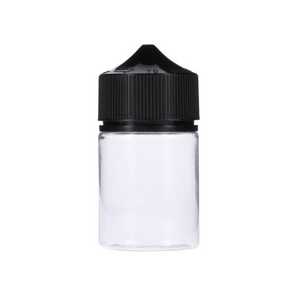 60ml Clear PET Chubby Gorilla Stubby Unicorn Bottle With Black CR Tamper Evident Break Off Band Closure