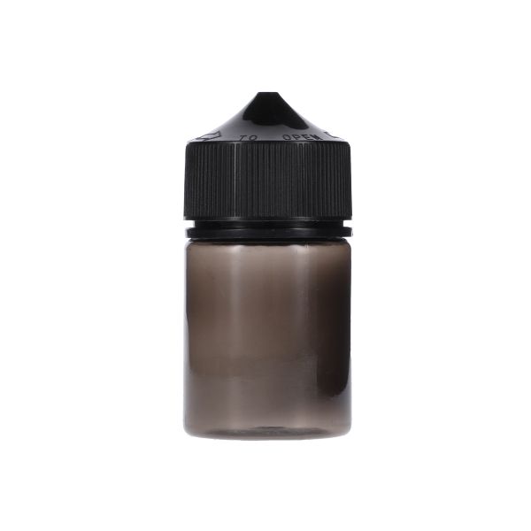  60ml Translucent Black PET Chubby Gorilla Stubby Unicorn Bottle With Black CR Tamper Evident Break Off Band Closure