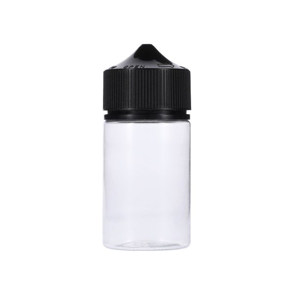 75ml Clear PET Chubby Gorilla Stubby Unicorn Bottle With Black CR Tamper Evident Break Off Band Closure