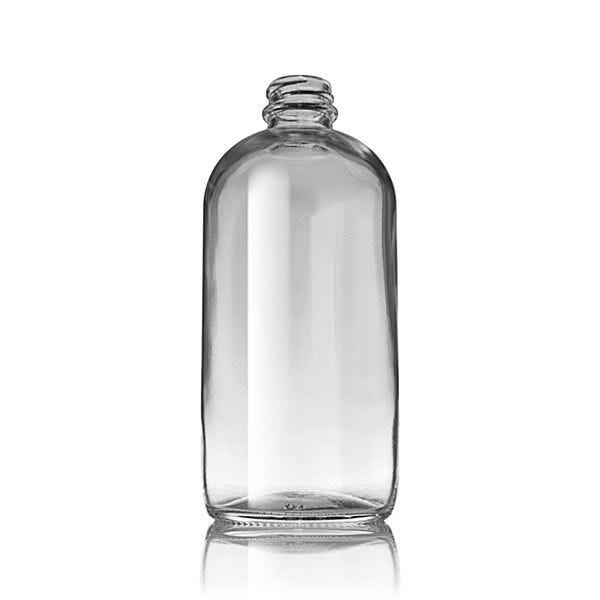 16oz (480ml) Flint (Clear) Boston Round Glass Bottle - 28-400 Neck