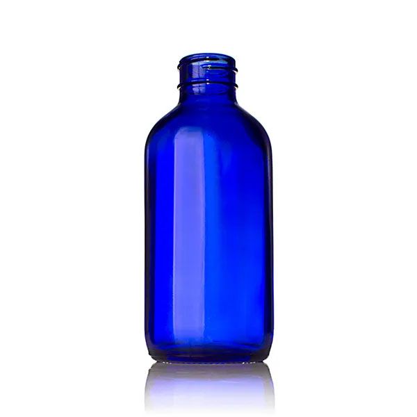 4oz (120ml) Cobalt Blue Boston Round Glass Bottle - 24-405 Neck Finish