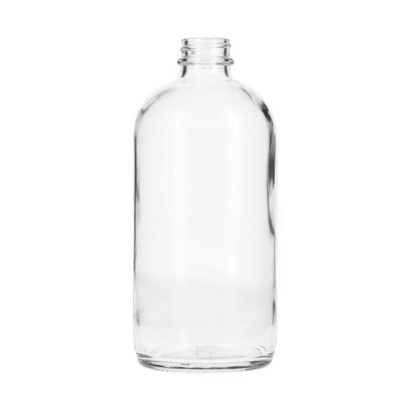 16oz (480ml) Flint (Clear) Boston Round Glass Bottle - 28-400 Neck