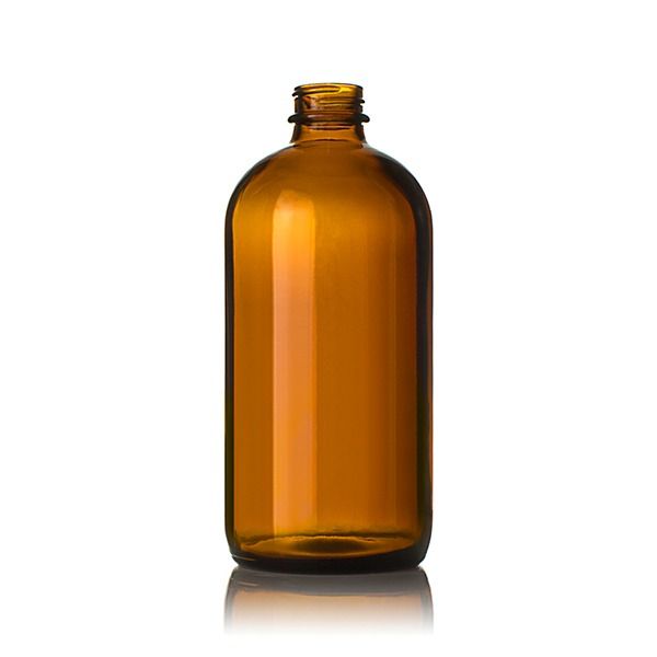 16oz (480ml) Amber Boston Round Glass Bottle (12-Pack) - 28-400 Neck