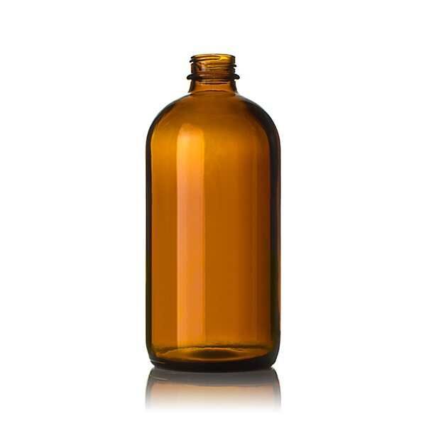 16oz (480ml) Amber Glass Boston Round Bottle - 28-405 Neck