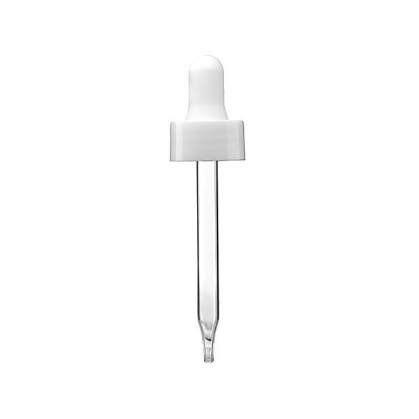 20-400 White Smooth Side PP Collar White NBR Bulb Dropper Assembly - 7x76mm Glass Pipette