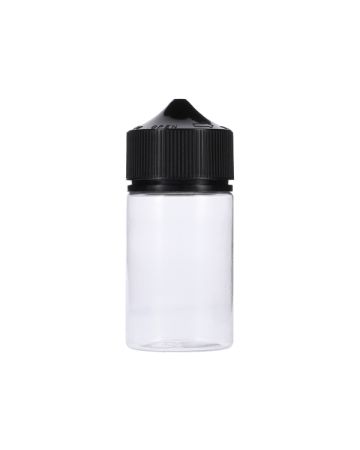 75ml Clear PET Chubby Gorilla Stubby Unicorn Bottle With Black CR Tamper Evident Break Off Band Closure