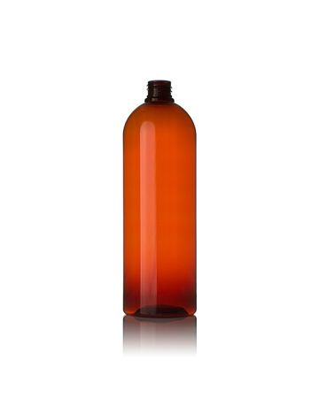 1Liter (1000ml) Amber PET Cosmo Round Plastic Bottle - 28-410 Neck