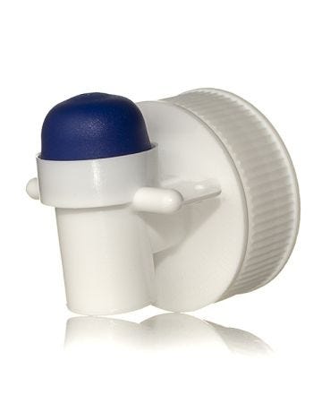 38-400 White HDPE Top Press Tap with Blue Button