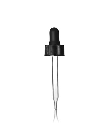 20-400 Black Rubber Bulb 7 x 76mm Clear Glass Pipette Dropper Assembly - 0.8cc Draw Orifice