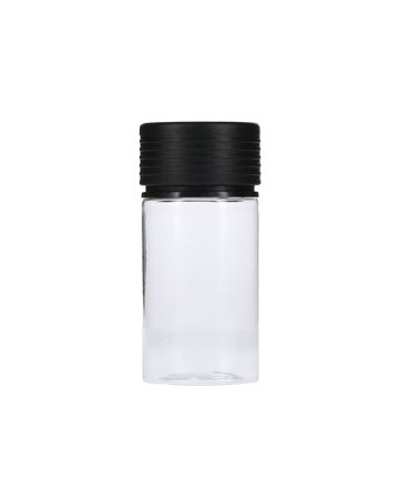 60ml Clear PET Mini Spiral CR Bottle With Black Tamper Evident Break-Off Band Closure