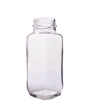 16 oz Clear French Square Glass Bottle with Black Cap