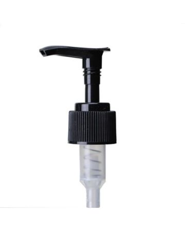 24-410 black rib side PP plastic saddlehead actuator lotion pump with 6-1/8" dip tube and 2cc output