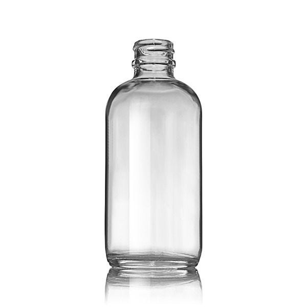 4oz (120ml) Flint (Clear) Boston Round Glass Bottle (160 Pack) - 22-405 Neck
