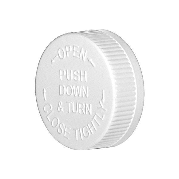 45-400 White PP Rib Side Push Down and Turn Child-Resistant Closure (CRC) -  F217 PS22 Liner