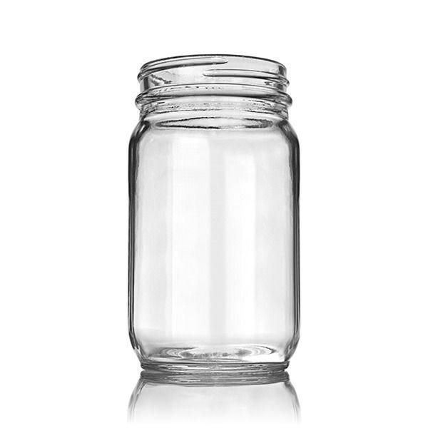 Clear, 8 ounce, Round Glass Jars, with Black Lids - 8 pack