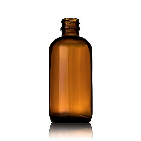 4oz (120ml) Amber Boston Round Glass Bottle - 22-405 Neck