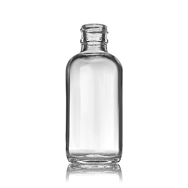 2oz (60ml) Flint (Clear) Boston Round Glass Bottle - 20-405 Neck