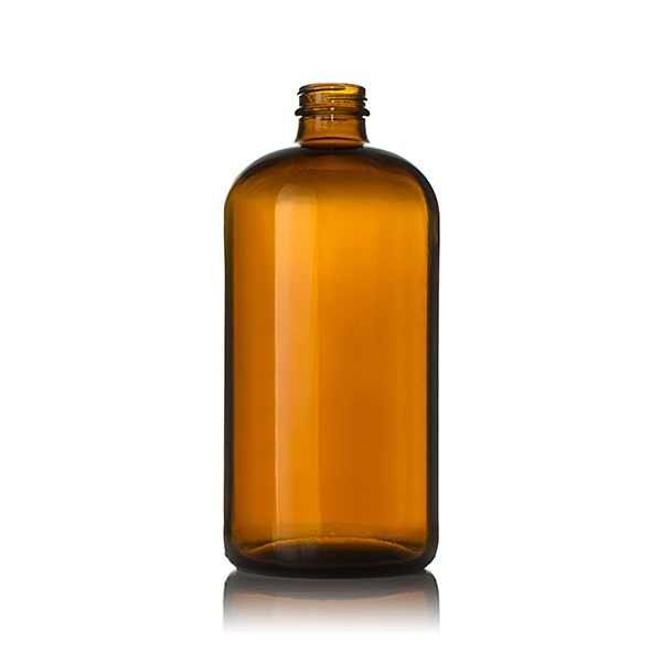 32oz (960ml) Amber Boston Round Glass Bottle - 33-400 Neck (12-Pack)
