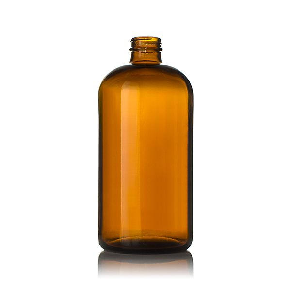 32oz (960ml) Amber Boston Round Glass Bottle (30-Pack) - 33-405 Neck