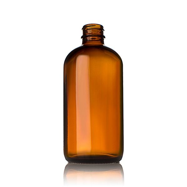 8oz (240ml) Amber Boston Round Glass Bottle - 24-400 Neck