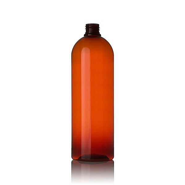 1Liter (1000ml) Amber PET Cosmo Round Plastic Bottle - 28-410 Neck