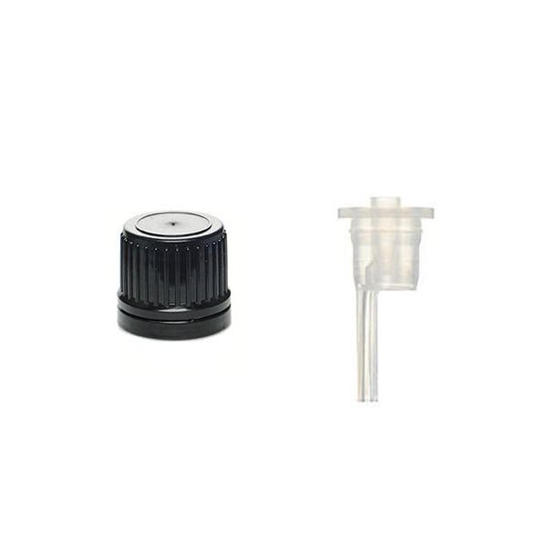 18mm DIN Black HDPE Tamper Evident Cap With LDPE Vertical Dropper - 0.9mm Orifice