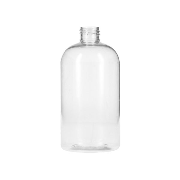 12oz (360ml) Clear PET Squat Boston Round Bottle - 24-410 Neck