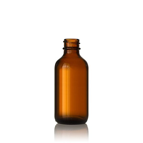 2oz (60ml) Amber Boston Round Glass Bottle - 20-400 Neck