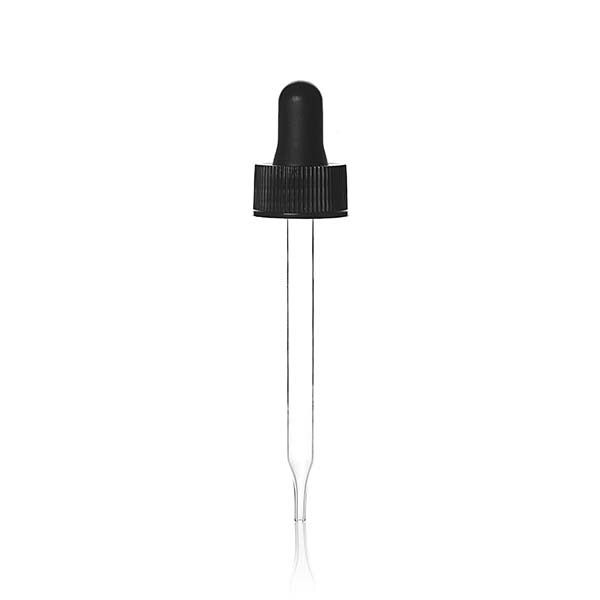 20-400 Black Rubber Bulb Clear Glass Dropper Assembly With 0.8cc Orifice - 7 x 88 Pipette Length