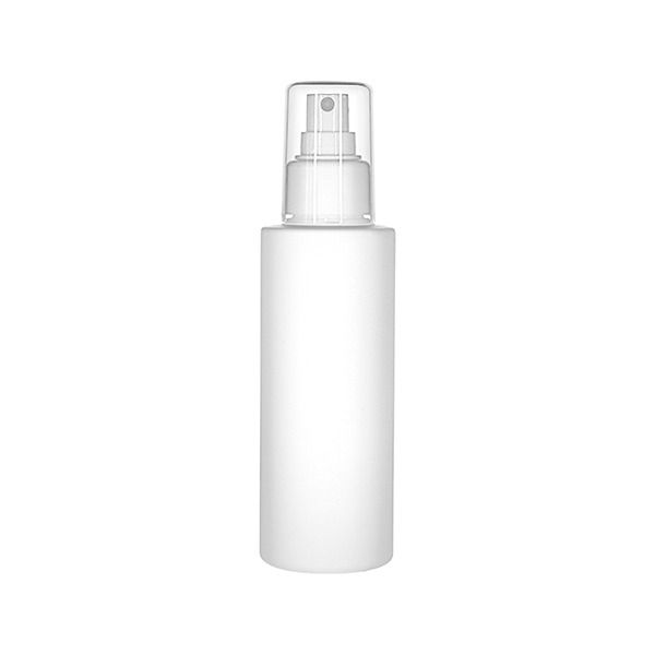 150ml (5.07oz) White PP / PE Cylinder Round Bottle with White Fine Mist Sprayer and Clear Overcap - 24-410 Neck 0.13cc Output